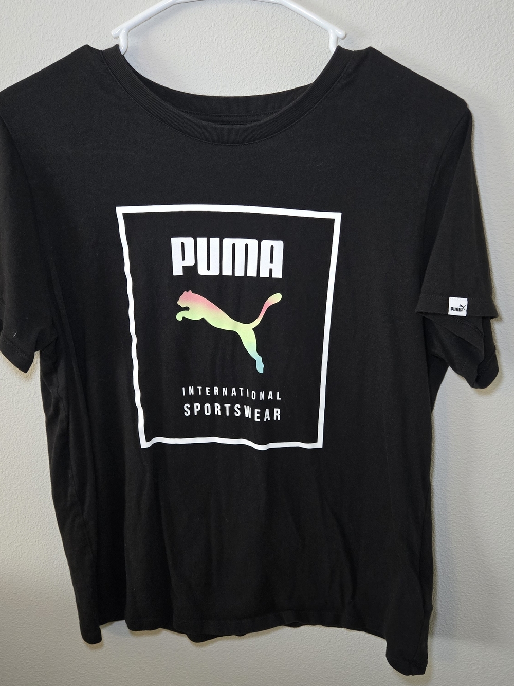 Puma Black T‑Shirt with Multicolor Gradient Puma Logo